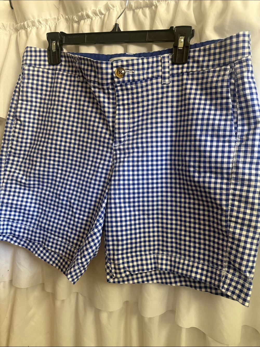 Old Navy Blue and White Gingham Flat-Front Shorts